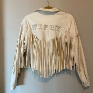 Leather Fringe Jacket - WIFEY pearl letters on the back